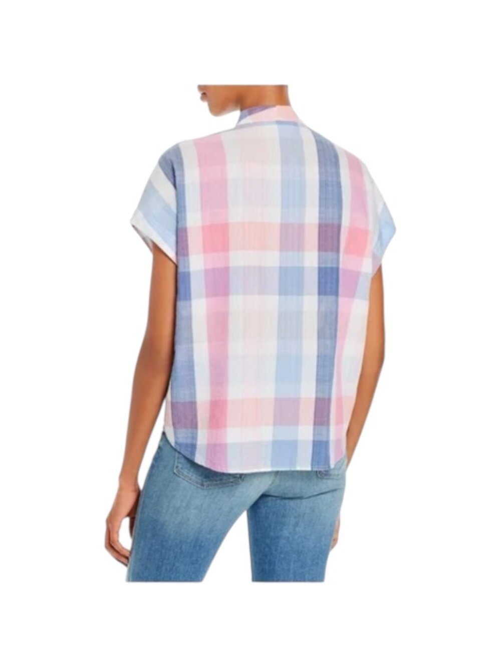 Tommy Bahama Women's Multicolor Padma Plaid Tie Front Top, Infinity Sky Size XL - Picture 2 of 10